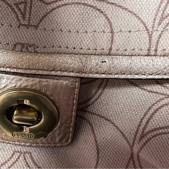 Coach Monogram Penelope Handbag Satchel Gold Leather Ivory Linen Signature C - Picture 16 of 16